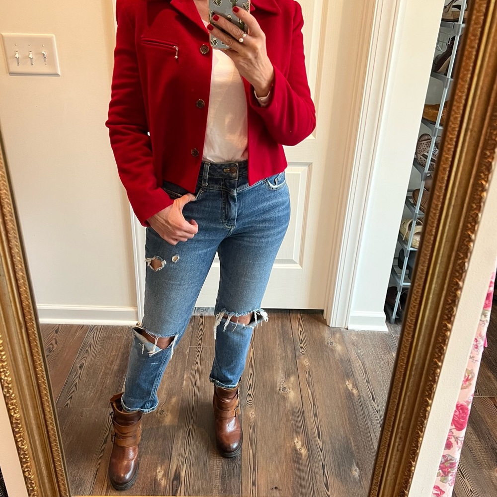 Vintage casual corner wool cashmere blend red cropped blazer jacket - Picture 13 of 13